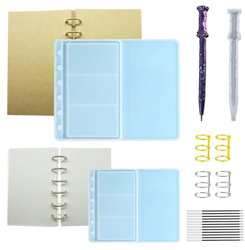 Allazone Notebook Resin Silikonform Harz mit Nachfüllpapier 19 Stück, Silikonform Stifte Gießform, A6 A7 Notebook Harz Casting Formen für Stift, Notizbuch Epoxidharz DIY