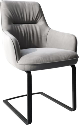 Schwingstuhl Zelia-Flex mit Armlehnen Freischwinger flach Schwarz Samt Grau Taschenfederkern