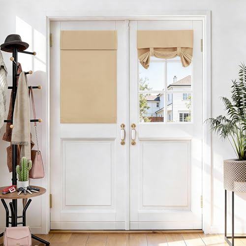 Vatge Türvorhänge, Raumverdunkelung, französische Türvorhänge für kleine Fenster, Frontfensterabdeckung für Glas/Terrasse/Schieben, 1 Panel, B26 x L40, Beige