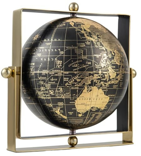LIFEZEAL 16/21/25,5 cm Antiker Globus, Weltkugel Drehbar & Antiker, Vintage Weltkartenglobus aus Quadratischem Rahmen, World Globe in Englischer Sprache, für Klassenzimmer, Wohnzimmer, Büro (16cm)