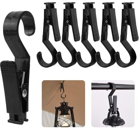 XoeLLe Wäscheklammern 5 Stück Stiefelklammer Klammerhaken Handtuchklemmen Zeltclips Lichthaken Stiefelklammer Campingzelt Haken mit Clips Drehbarer Haken für Campinglampe Wäsche aufhängen Trocknen