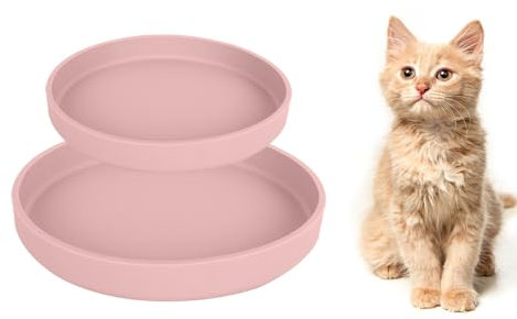 Lollanda -Futternapf für Katzen-2er Set,Silikon Futterschale,Trinkschale oval,Silikonnapf breit für Trockenfutter und Nassfutter (Rosa