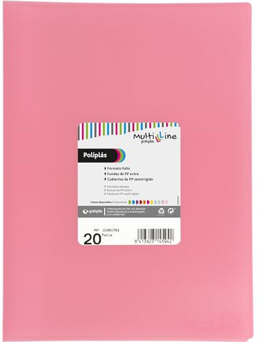 Grafoplás Lot de 20 pochettes transparentes en plastique Rose clair Couverture souple Multiline Idéal pour l'école et le bureau