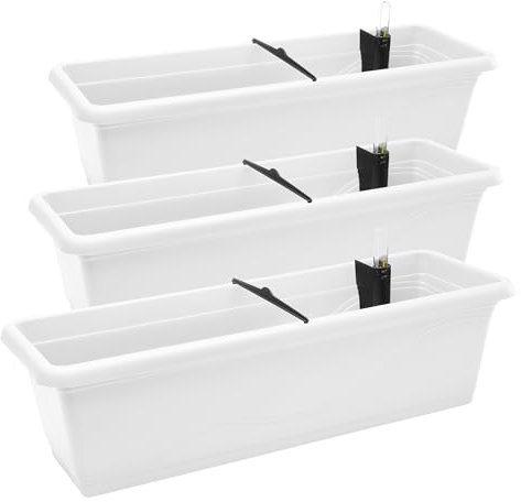 Garronda Jardinieres Exterieur Pots de Fleurs Jardinieres Exterieur Balcon Pot Fleur avec Système d'irrigation et Indicateur de Niveau d'eau GD-0073 (Blanc, 3 Pièces, Longueur=58,5cm)