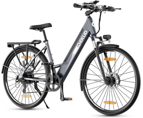 Qekud 26 E-Bike, 26M208 Elektrofahrrad mit 36V 12Ah Akku, 7 Gang E Bike Herren Damen, 250W Motor, Reichweite 100km bis 25 km/h, Elektrofahrräde mit APP, Grau