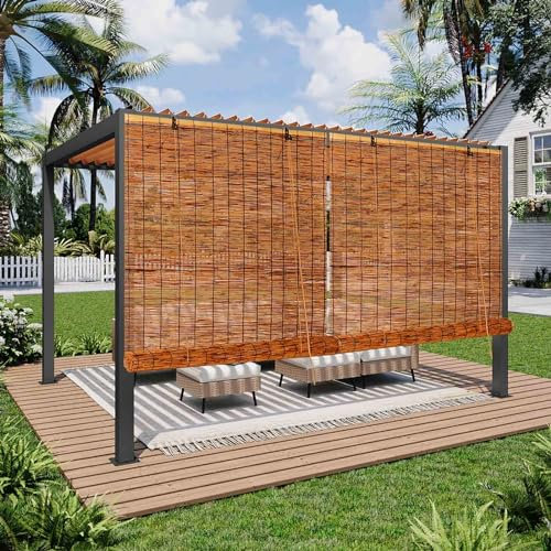 JkXuberant Bambusrollo Aussenbereich Bambus Rollos Outdoor Wetterfest Raffrollos 50 55 60 65 70 85 90 105 110 120 125 130 140 150 155 160cm Breit Sonnenschutz Sichtschutz für Garten