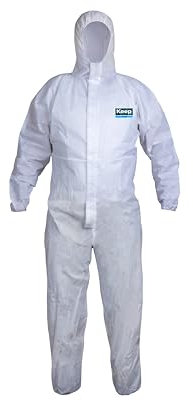 keep Type 5/6, 50 gram, Breathable SMS Disposable Overalls for Men, Women | Chemical Protection Coveralls Hazmat Suit | Industrial Safety Overalls Mens Workwear (White, L - (2 pack))