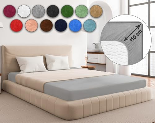 Sesto Senso Spannbettlaken 140x200cm Grau für Topper Frottee mit Gummizug 100% Baumwolle