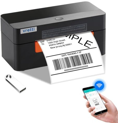 vretti Etikettendrucker WiFi,DHL Etikettendrucker,Versandetikettendrucker für Barcode Versandetiketten,Thermodrucker 4x6 Kompatibel mit Amazon,Shopify,Etsy,Ebay,UPS,DHL,FedEx