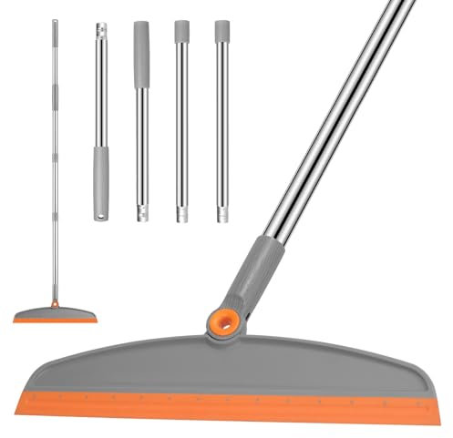 Escoba mágica multifunción, escoba de silicona de mango largo ajustable de 54 pulgadas, escoba de limpieza 2 en 1 para suelo, baños, cocinas, duchas, azulejos, pelo de mascotas, vidrio