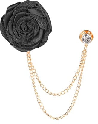 PATIKIL Broche en Forme de Fleur de Rose, Épingle de Revers pour Costumes pour Hommes, Accessoires de Costume, Broches de Marié à mode pour Mariage, Anniversaire, Noir