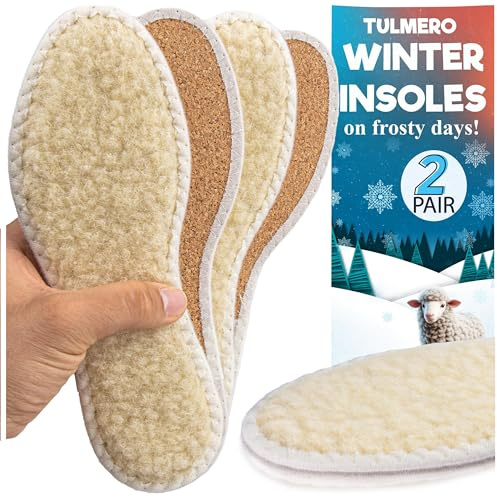 2 Paare Lammfellsohlen Thermosohle Schuh Einlegesohlen Warm - Schuheinlagen Winter Thermo mit Gesäumte Besätze - Fell Wärmeeinlagen aus Natürlicher Wolle und Kork - Einlagen Größe 45