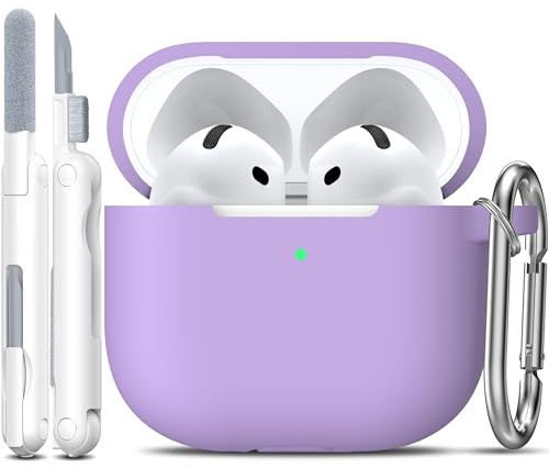 R-fun für AirPods 4 Hülle (2024) Weiche Silikon -Bananenviolett | Kompatibel mit Apple AirPods 4 (2024/ANC), Reinigungsset & Schlüsselanhänger inklusive, Unisex, Umfassender Schutz