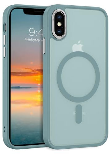 GUAGUA Magnetisch Hülle für iPhone X, iPhone XS [Kompatibel mit MagSafe] Matt Handyhülle Stoßfest Durchscheinende Rückseite Dünn Schutzhülle Case für iPhone X/XS (5,8 Zoll) Graublau