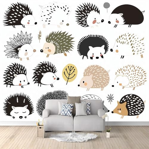 Wallpaper Graffiti Hedgehog Wallpaper for Adults Kids Bedroom Living Room Lounge TV Backdrop White and Black Hallway and Stairs 250 x 175 cm