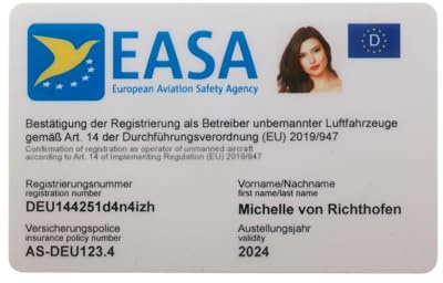 Roboterwerk – Registrierungsbestätigung als Betreiber unbemannter Luftfahrzeuge mit e-ID und Ihrem Foto als Ergänzung zum Drohnenführerschein, knickfest und witterungsbeständig