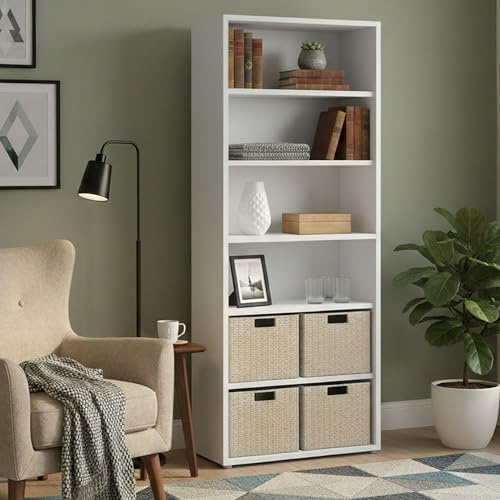 Dmora - Bücherregal Suzanna, Büroregal, Mobiler Buchhalter, Bücherbrett, 89x40 h222 cm, Weiß