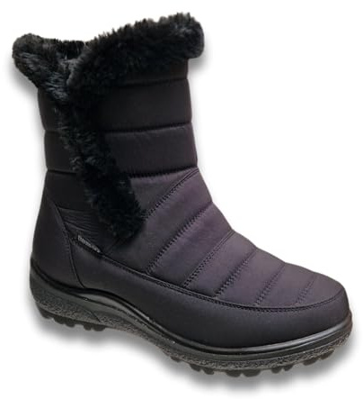 Cushion Walk Thermo-Tex Fur Lined Womens Snow Boots Ladies Snug Warm Fashion Ankle Boots Size 3-8 (Black/Black, UK Footwear Size System, Adult, Women, Numeric, Medium, 4)