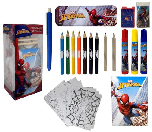 Cube papeterie 25 pièces Spiderman Marvel accessoires pour enfants activités créatives dessiner coloriage