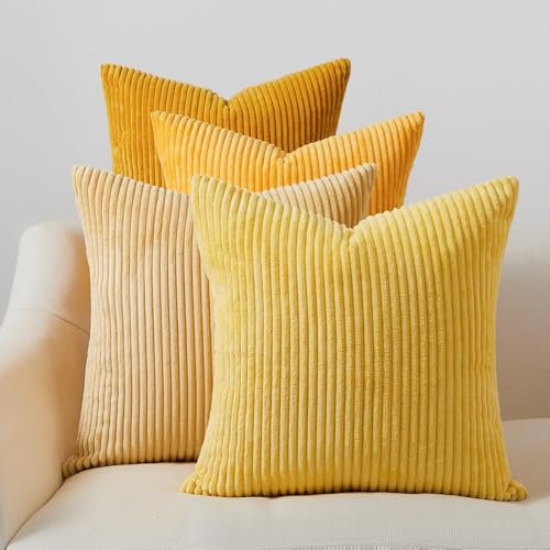 Topfinel Kissenbezug 45x45 cm 4er Set Kordsamt Kissenbezüge Gelb Kissenhülle Dekokissenbezug Sofakissen Dekokissen deko für Sofa Schlafzimmer Wohnzimmer Balkon Kinder lauschig Farbverlauf