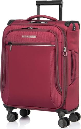 ABISTAB Weichschalenkoffer erweiterbar - Handgepäck Koffer klein 55x38x23cm, Stoffkoffer Trolley wasserfest, Reisekoffer mit 4 Rollen & TSA Schloss, 52 Liter, Dunkelrot