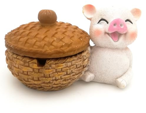 Niedlicher Schwein Aschenbecher mit Deckel, Naturharz Aschenbecher Indoor Outdoor, Kreativer rauchfreier Aschenbecher für Zuhause, Büro, Geburtstagsgeschenk für Männer Frauen