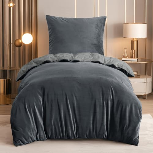 RUIKASI Flanell Bettwäsche 155x220 2teilig Grau - Hellgrau Warm Winter Bettwäsche Kuschel Plüsch Fleece Bettbezug Sets mit 1 Kissenbezüge 80x80cm Wendebettwäsche Bedding