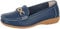 Miss Shoes Extra Wide EEE Fit Leather Bar Loafers (Navy Blue, UK Footwear Size System, Adult, Women, Numeric, X-Wide, 6)