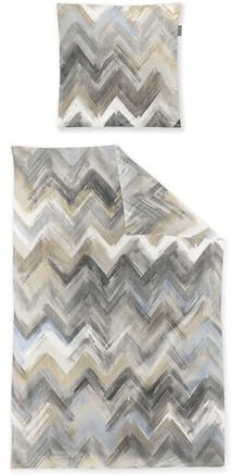 Irisette Wave Mako-Satin Bettwäsche 135x200 Zickzack Natur beige Silber 8594-80