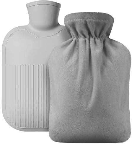 AOOTE Hot Water Bag with Cover Soft Fluff, 2L Hot Water Bottle, Baby Hot Water Bottle, Provide Warmth and Comfort for Back, Neck, Waist, Gift for Christmas, Birthday, Father's&Mother's Day, Gray