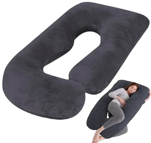 Funda de almohada de embarazo, en forma de J, almohada para dormir de lado con funda de algodón, extraíble, cojín corporal completo, funda de repuesto para adultos, 150 x 80 cm