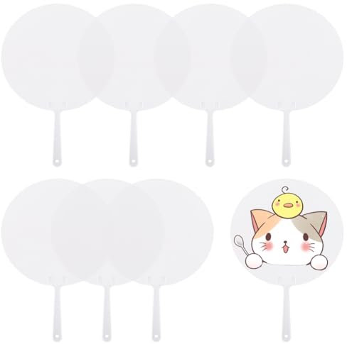 SOFPLATE 30Pcs Round Hand Fan Blank Paper Fans Bulk Flat White Cardstock Unfinished Handheld with Plastic Handle DIY Painting Crafting for Church Party Graduation Wedding Celebration Summer Decor