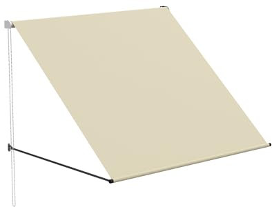 QEENTOE Toldo de 150 x 145 cm, resistente a la intemperie, de acero, protección solar resistente a los rayos UV para ventanas, balcón y terraza (beige)