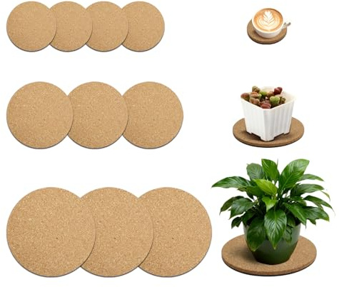 Bamworld 10 platillos de corcho para plantas, posavasos absorbentes de 4/6/8 pulgadas para macetas de interior, bandejas de madera natural para protección de mesa y suelo