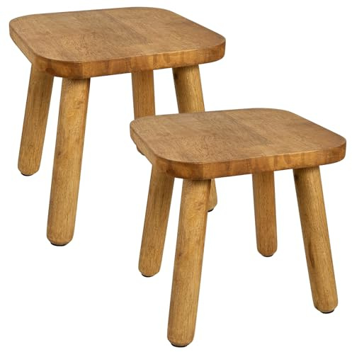 YEXEXINM 2 Pack Small Wooden Step Stools 9 Inch, Non-Slip One Step Stool Holds 300 lbs, Sturdy Bathroom Stool Plant Stand Square Footstool for Bedroom, Bathroom, Nursery, Easy Assembly