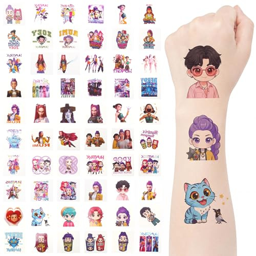 60 Stück Demon Tattoos, Hunters Temporäre Tattoos Kpop Style Fake Tattoos Wasserfeste Tattoo Aufkleber für Kindergeburtstag Party Dekoration, Geburtstagsgeschenk für Fans