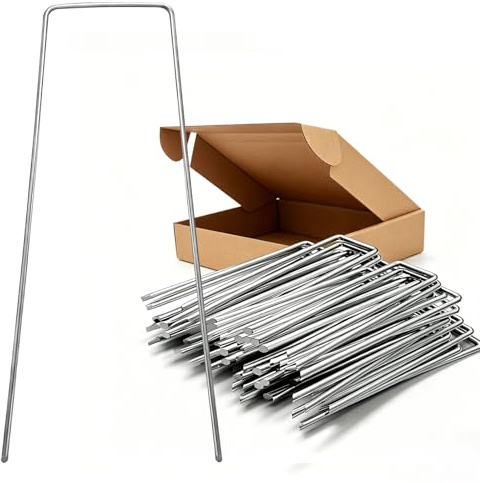 BOOSHMall 100 Stück Erdanker Verzinkt, Anti-Rost Bodenanker, U-förmige Garten Erdnägell 150 x 35mm - Ø2.5mm, für Unkrautvlies Gartenvlies Netzen Camping Gartenarbeit Kunstrasen