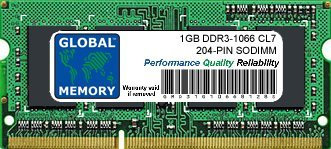 Global Memory 1 GB DDR3 1066 MHz PC3-8500 204-Pin SODIMM Speicher für MacBook (Ende 2008 - Mitte 2009 - Mitte 2010) & MacBook Pro (Ende 2008 - Anfang Mitte 2009 - Mitte 2010)