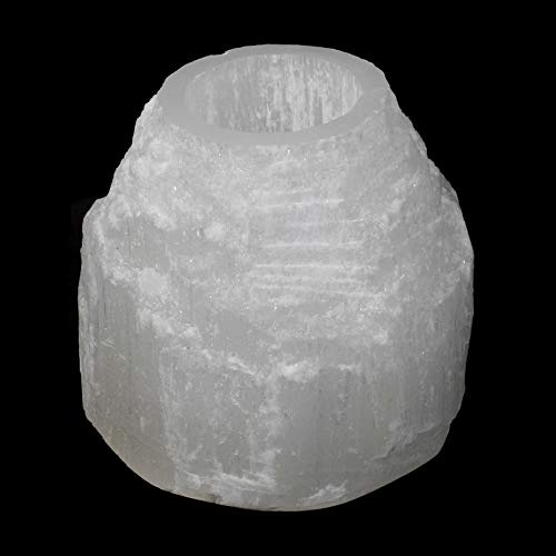 Portacandele in selenite a forma di grattacielo