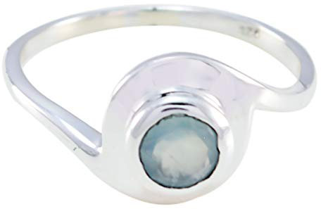 joyas plata natürlicher edelstein runde form ein stein facettierter aqua chalcedon ring - sterling silber aqua chalcedon ring - dezember geburt schütze astrologie natürlicher edelstein ring