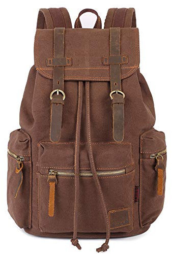 KAUKKO Vintage Rucksäcke 15 Zoll, Damen Herren Schulrucksack Daypack Retro Stylisch Backpack für Outdoor Wanderreise Camping mit Großer Kapazität 27×16×41 cm (Kaffee02)