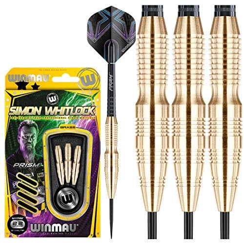 WINMAU Champions - Simon Whitlock Brass: 24g Profi Steeltip Dartpfeile Set mit Flights und Schäfte