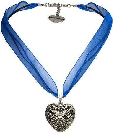 Alpenflüstern Organza-Trachtenkette Trachtenherz - Damen-Trachtenschmuck Dirndlkette blau DHK194
