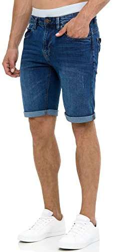 Indicode Herren Caden Jeans Shorts mit 5 Taschen | Herrenshorts Used Look für Männer Medium Indigo - Normal, S