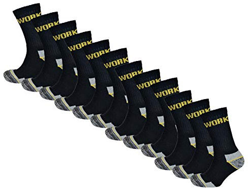 Work Socks 12 Pairs Of Men's Heavy Duty Ultimate Boot Sock Steel Toe Safety Site Workwear Black UK 7-11