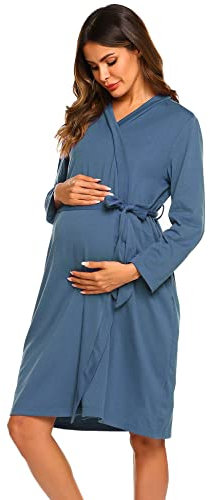 Ekouaer Umstandsmantel für die Arbeit, Stillkleid, Krankenhaus, Stillkleid, Bademäntel, A_Blau, Medium