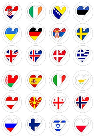 24 Eurovision Song Contest Hearts edible party decorations Iced Icing CupCake Toppers