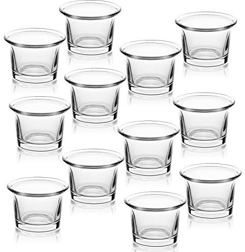Letine Tealight Candle Holder Set of 12- Clear Glass Votive Candle Holders Bulk for Valentine's Day Decorations, Wedding, Party & Home Decor