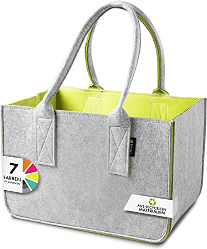 Tebewo Filztasche - praktische Einkaufstasche - modische Shopping Bag - Einkaufskorb aus Filz - faltbare Tragetasche - Grau/Neongelb