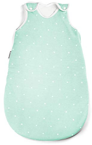 Ehrenkind® Baby Sommerschlafsack Rund | Bio-Baumwolle | Sommer Schlafsack Gr. 86/92 Mint mit weißen Sternen | Schlafsack Baby Schlafsack Kinder